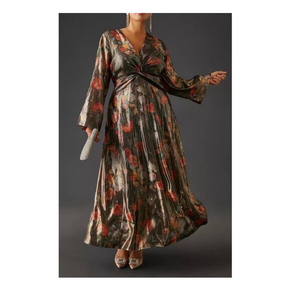 Anthropologie Dresses & Skirts - Anthropologie Caballaro Midi Dress Brown Metallic Floral New